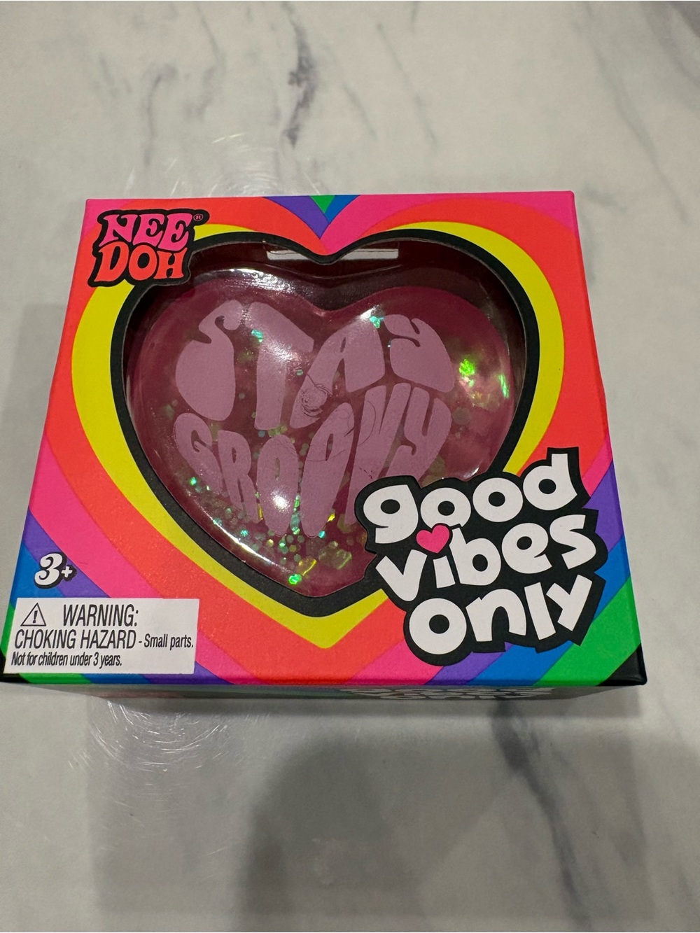 Nee Doh “stay groovy” glitter squishy heart